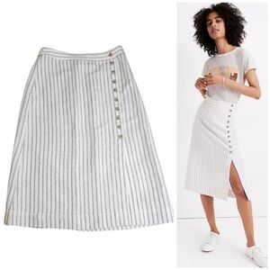 Madewell White and Gray Striped Midi Skirt